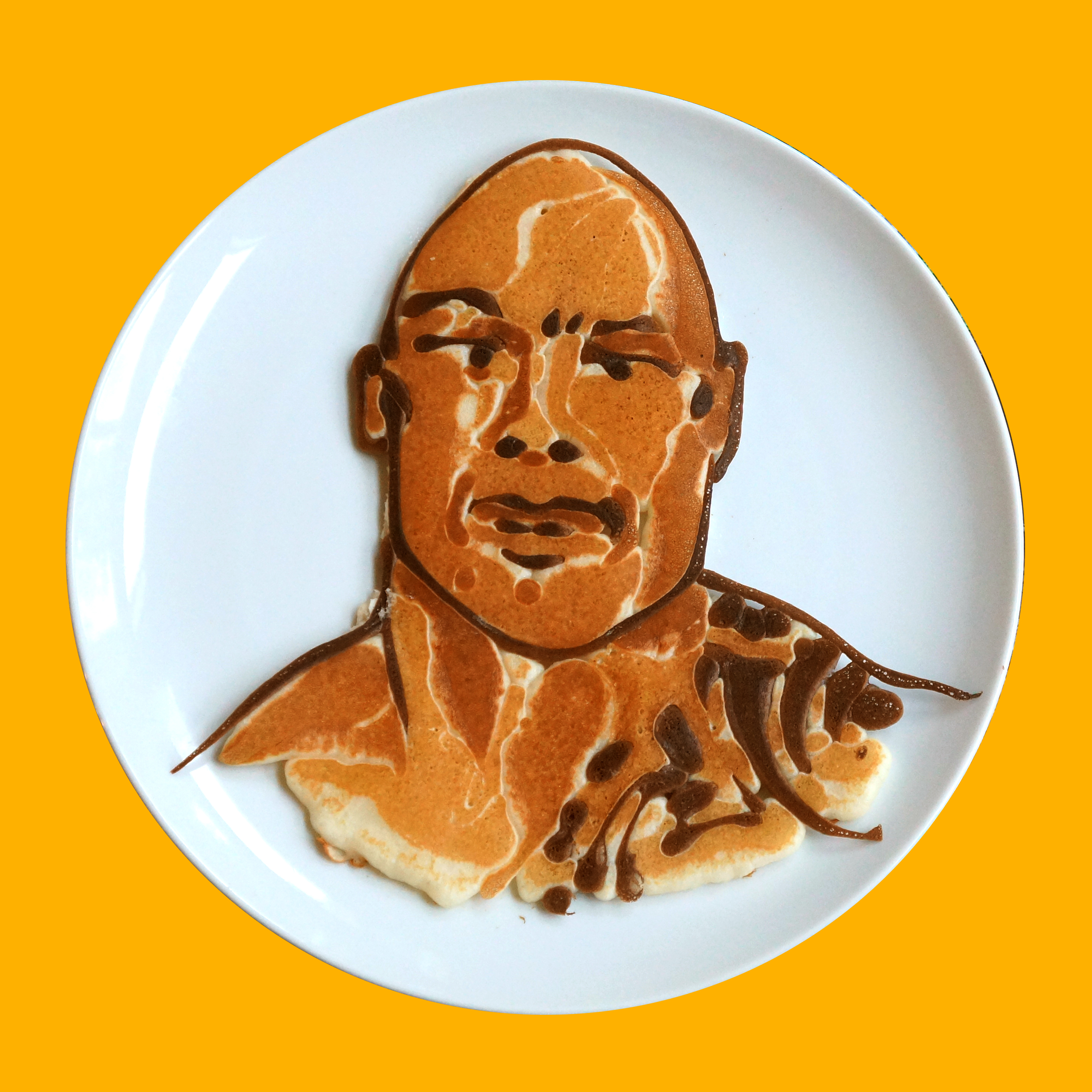 Nathan Shields creates pancake portraits of famous faces for NOW TV, Dwayne Johnson from Baywatch